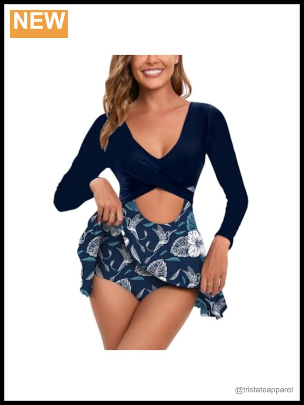 Long Sleeve One Piece Swim Dress Rash Guard UPF Sun Protection Swimwear